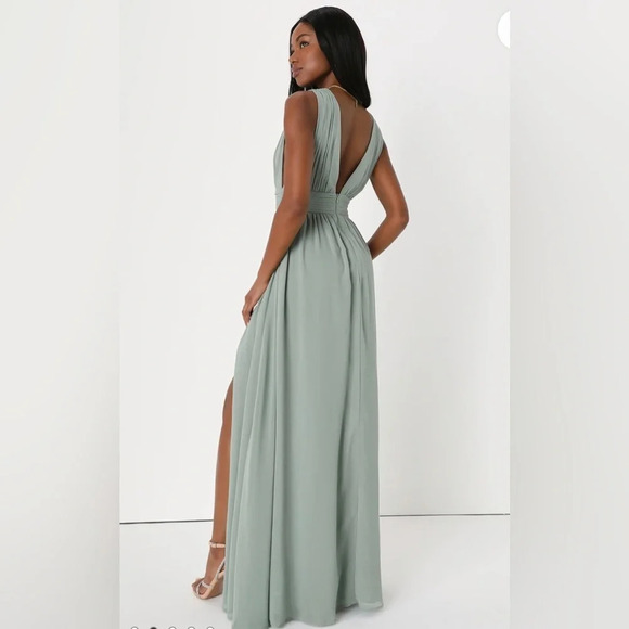 Lulu's NEW Heavenly Hues Sage Green Brush Sleeveless V-Neck Maxi Dress Size XS - Picture 4 of 12